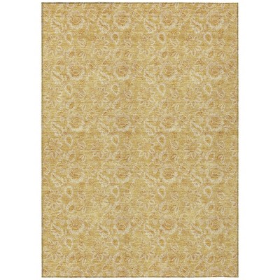 Gold And Wheat Floral Washable Indoor Outdoor Area Rug