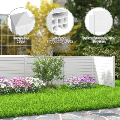 White PVC Outdoor Privacy Fence Panels with Stakes, 48"L x 37.5"H, 2-Piece Set