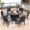 ALAULM 7 Piece Patio Dining Set Outdoor Patio Furniture Set, 6 Woven Rattan Back Fixed Chairs with Thick Cushion and 48" Round Fire Pit Table , Grey - 3 of 4