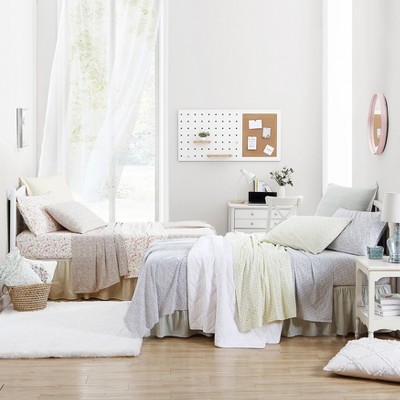 Twin Gray Cotton Ruffled Bed Skirt with Stripes