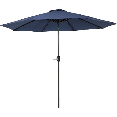 Navy Blue 9-Foot Aluminum Market Patio Umbrella with Auto Tilt