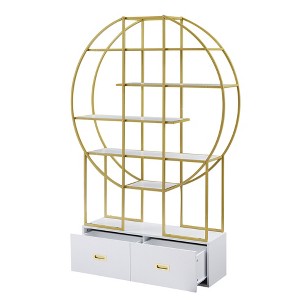 Vynxaria 70.8 - Inch Round Gold - Frame Office Bookshelf with Two Drawers and Five - Tier Open Shelf - 1 of 4