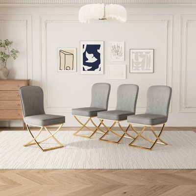 Lirago Set of 4 Grey Velvet Dining Chairs with Golden Metal Legs-Modern Ergonomic Design for Kitchen, Living Room & Office