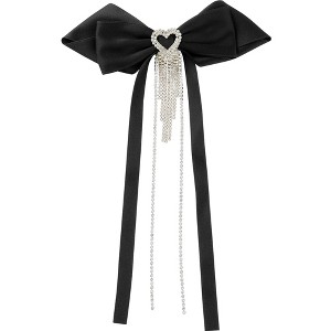 INSPIRE CHIC Women's Heart Rhinestone Pre-Tied Retro Tassel Ribbon Brooch Bow Tie - 1 of 4