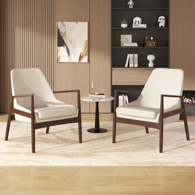 SKRAN Accent Chair, Mid-Century Modern Armchair with Solid Wood Frame, Reading Leisure Chair with High Back for Living Room