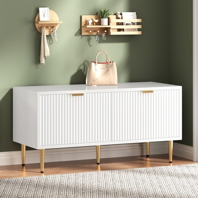 42 In Shoe Storage Bench for Entryway, Modern Fluted Shoe Cabinet with Storage, Compact Wooden Mudroom Bench for Hallway, Foyer, Entrance