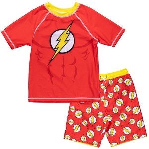 DC Comics Justice League Batman Toddler Boys Rash Guard and Swim Trunks Outfit Set - 1 of 4