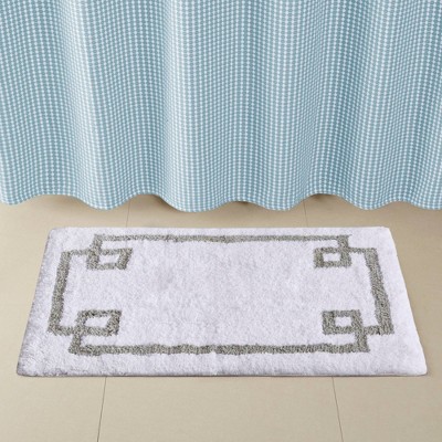 Evan White Cotton Tufted 24"x40" Bath Rug with Grey Border