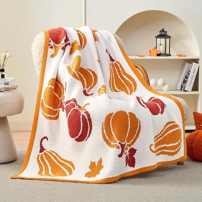 Amelie Home Chenille Knit Soft Cozy Throw, Reversible Festive Pattern, Fall Gift Blanket, Stylish Autumn Decor for Couch Bed