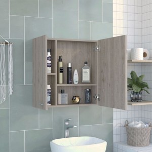 SEVOBAL Bathroom Storage Cabinets Cabinet with Mirror, 4-Tier Organizer 2 Internal Shelves, 2 External Shelves for Bathroom, Beige, 28.7"*22"*5.5" - 1 of 4
