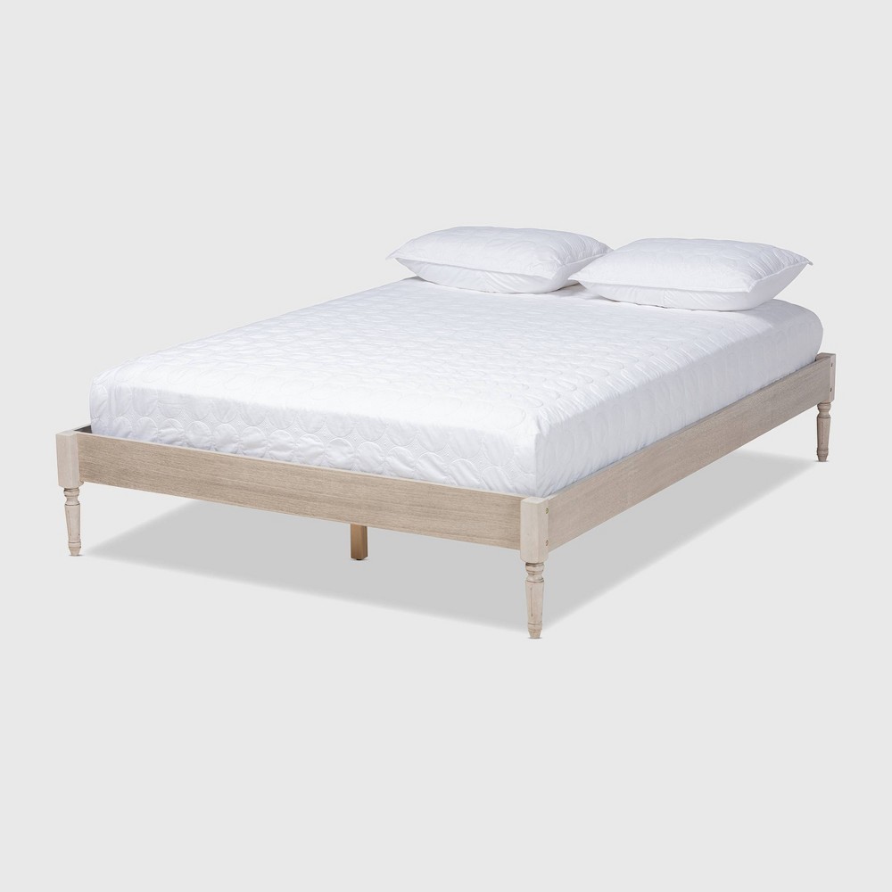 Photos - Bed Full Colette French Bohemian Wood Platform  Frame White - Baxton Studio: Mid-Century Modern, MDF Construction, No Box Spr