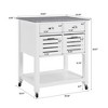 30"Mobile Rolling Kitchen Island Trolley Serving Cart with Marble Top,Underneath Drawer & Slide-Out Wire Storage Basket - 2 of 4