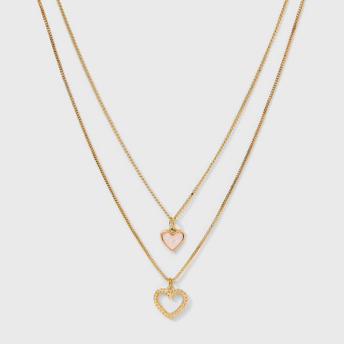 Double Heart Necklace Set 2pc - Wild Fable™ Gold/Pink - image 1 of 3