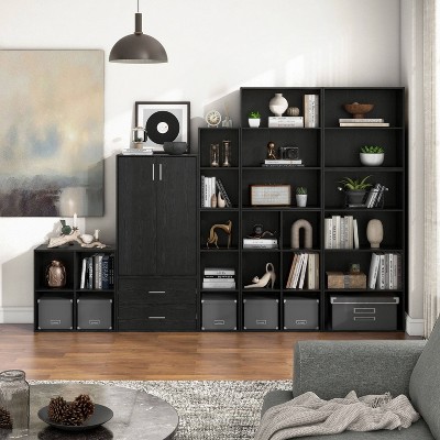 Black 6-Cube Stackable Wood Modular Bookcase