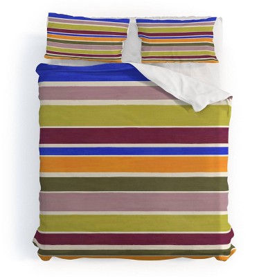 Deny Designs  Avenie Modern Craft Roman Striped Duvet and Sham Set Cool Colors