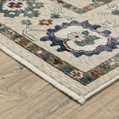 Ivory and Multi Traditional Rectangular Synthetic Area Rug 3'10" x 5'5"