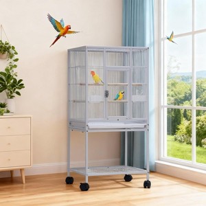 41-Inch Hanging Bird Cage, Open-Top Play with Slide-Out Tray & Water Bottle for Parrots, Parakeets, Cockatiels, Lovebirds, Small/Medium Birds - 1 of 4