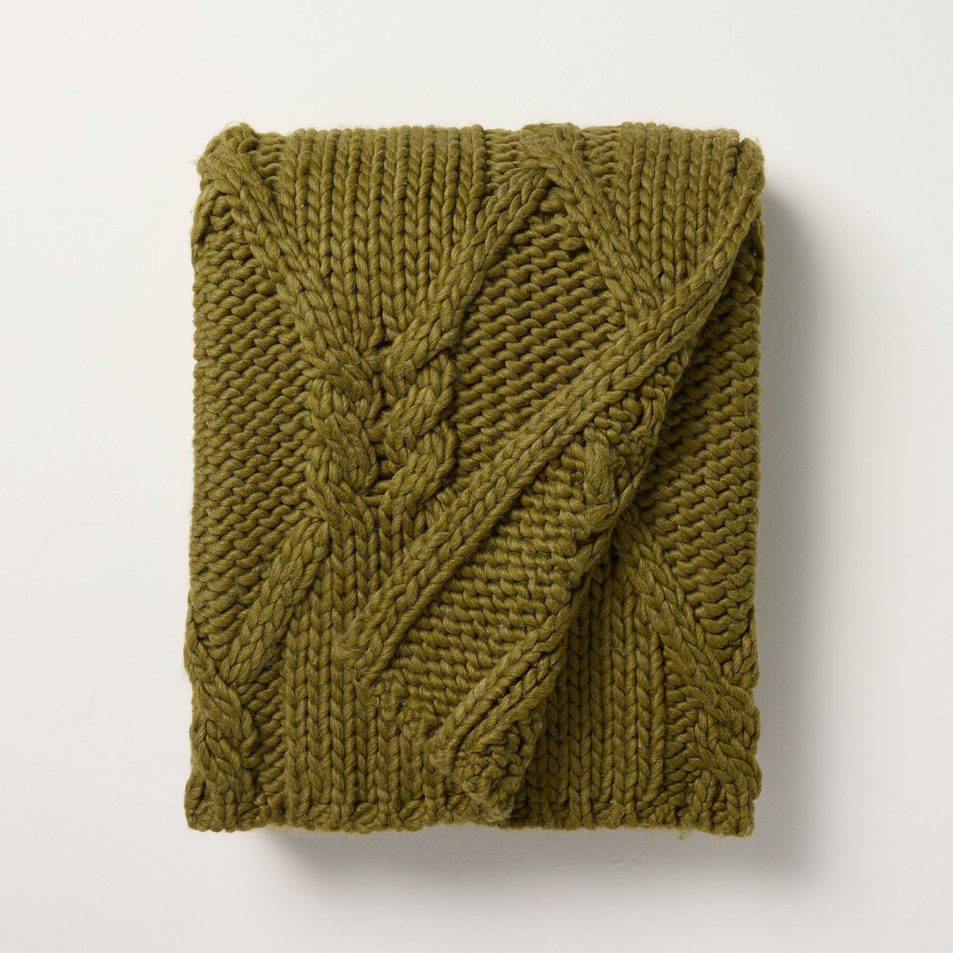 Cable Knit Throw Blanket Green - Hearth & Hand™ with Magnolia