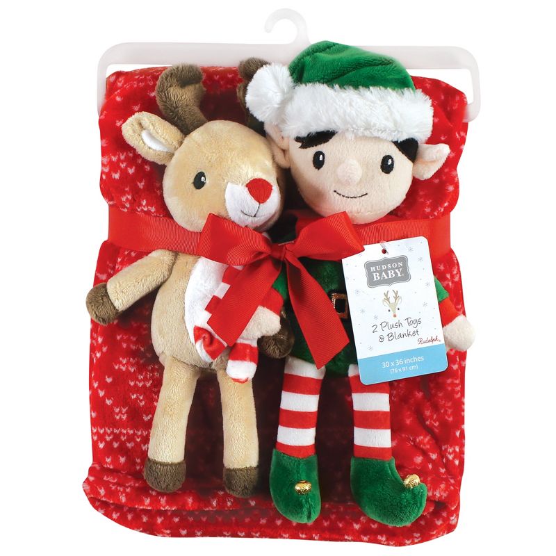 Hudson Baby Unisex Baby Plush Blanket with Toy, Rudolph And Elf, One Size, 2 of 6