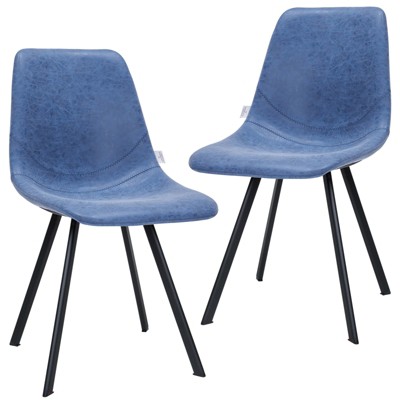 LeisureMod Markley Dining Chairs Modern Leather Kitchen Side Chairs with Metal Legs Set of 2