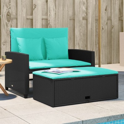Patio Sofa with Cushions 2-Seater Poly Rattan  vidaXL
