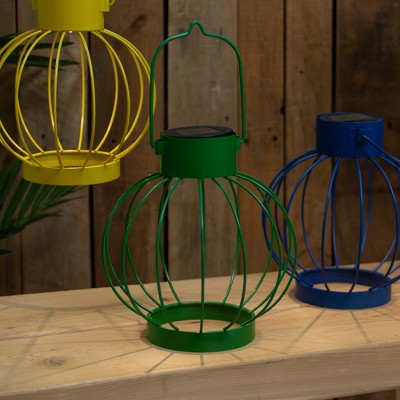 6.5" Green Metal Outdoor Hanging LED Solar Lantern