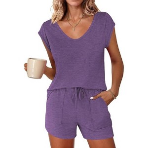 Ekouaer Womens Pajama Sets 2 Piece Lounge Sets Comfy Short Sleeve Tops and Shorts Cute Pjs Outfits Set - 1 of 4