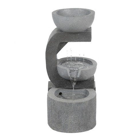 Luxenhome Gray Resin Raining Water Sculpture Outdoor Fountain With Led ...