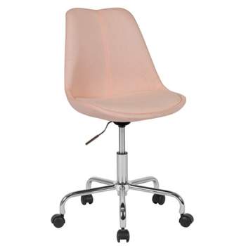 Emma and Oliver Mid-Back Pink Fabric Pneumatic Lift Task Office Chair with Chrome Base