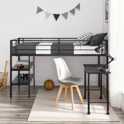 Twin Analise Metal Low Loft Bed with Desk and Storage Black - Saracina Home