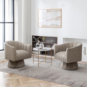 SEYNAR Mid-Century Swivel PU Leather Tufted Round Accent Barrel Chair set of 2 - 1 of 4