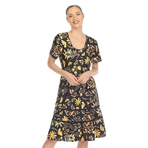 Women's Floral Short Sleeve Knee Length Dress - 1 of 4