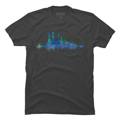 Men's Design By Humans New York City Skyline v05 Cityscape Watercolor By HQPhoto T-Shirt