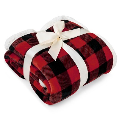 Queen Red and Black Buffalo Plaid Sherpa Fleece Blanket