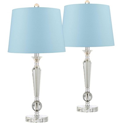 Vienna Full Spectrum Traditional Glam Table Lamps 26" High Set of 2 Candlestick Glass Crystal Blue Hardback Shade Living Room Bedroom House