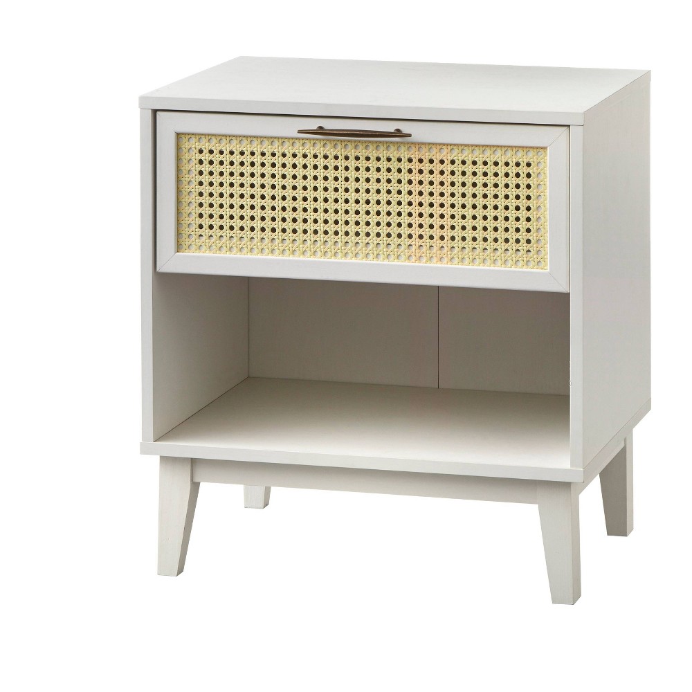 Photos - Storage Сabinet Andros Night Stand with Faux Cane Drawer Front White/Natural - Buylateral