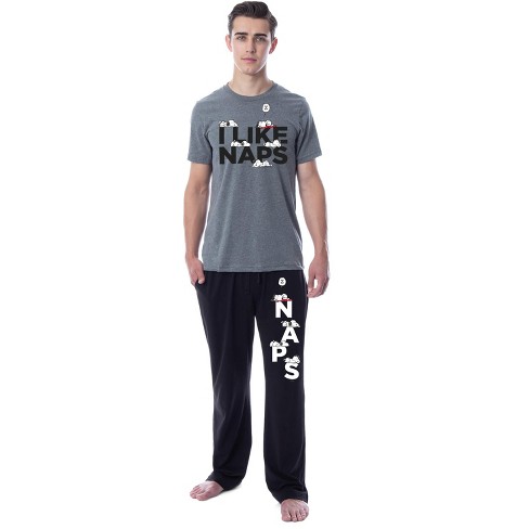 Peanuts Mens' Snoopy I Like Naps Character Sleep Pajama Set Shirt