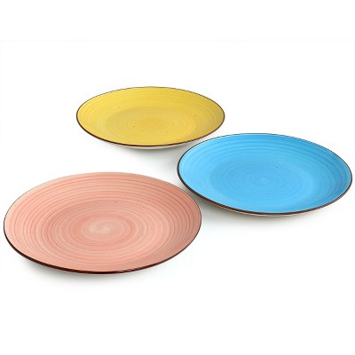 Hand-Painted Multicolor Ceramic Dinner Plate Set, 15-inch