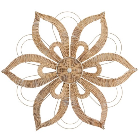 Rattan Floral Daisy Wall Decor With Metal Wire Brown - Olivia & May ...