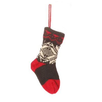 Raz Imports 6.5" Nordic Snowflake Design Knit Sock Christmas Ornament - Black/Red