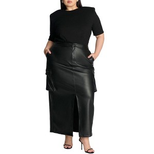 ELOQUII Maxi Cargo Faux Leather Skirt - 1 of 4