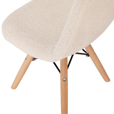 Off-White Faux Sherpa Kids' Cozy Armless Chair with Beechwood Legs