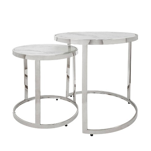 2pc Metal Round Side Table Silver, Silver Metal Round Side Table