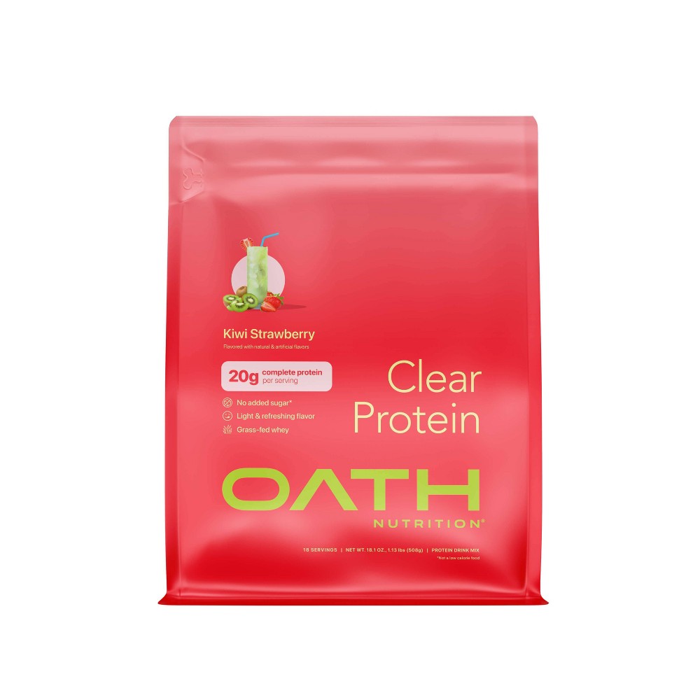 (Best by 12/12/2026) Oath Nutrition Clear Protein Powder - Kiwi Strawberry - 18 Servings