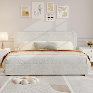 Twin/Full/King Bed Frame with Headboard & 2 Storage Drawers, Boucle Upholstered Platform Bed Frame, No Box Spring Needed - 1 of 4