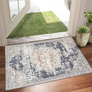 Oriental Medallion Rug - Vintage low-pile area rug with rubber backing for living room, bedroom or dining space - 1 of 4