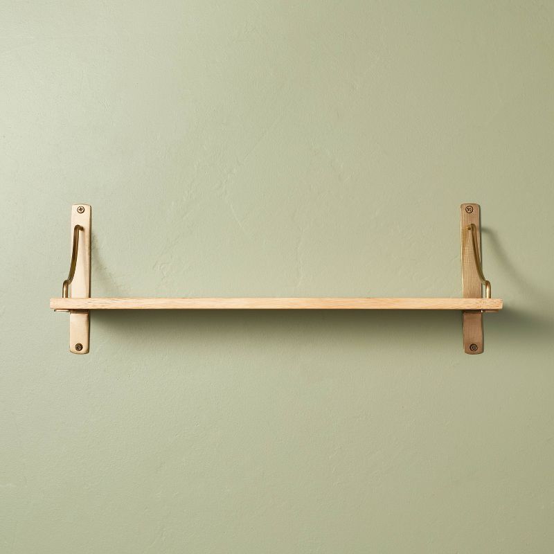 Wood &#38; Brass Decorative Bracket Wall Shelf - Hearth &#38; Hand&#8482; with Magnolia, 1 of 5