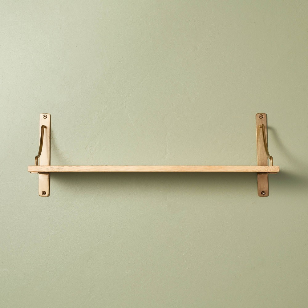 Photos - Wall Shelf Wood & Brass Decorative Bracket  - Hearth & Hand™ with Magnolia