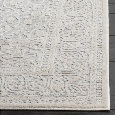 Light Grey and Cream Floral Rectangular Area Rug