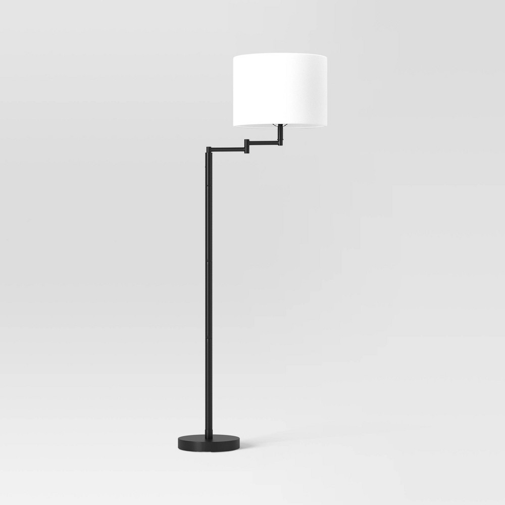 Metal Column Swing Arm Floor Lamp Black - Threshold